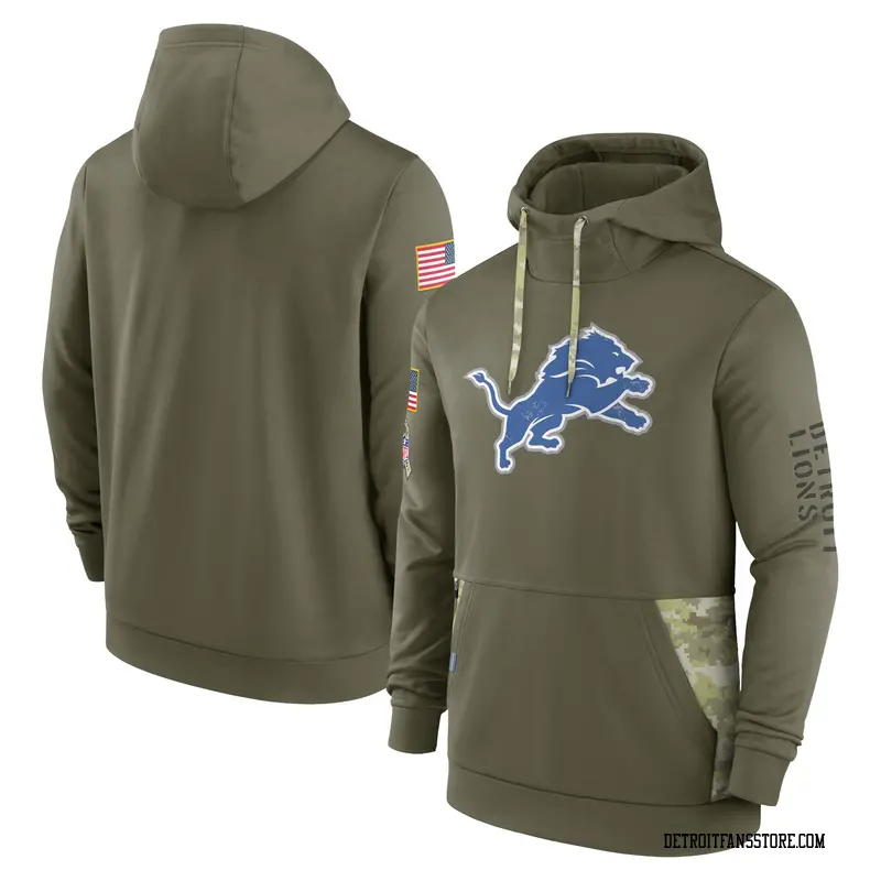 Men's Olive Detroit Lions 2022 Salute to Service Therma Performance Pullover Hoodie